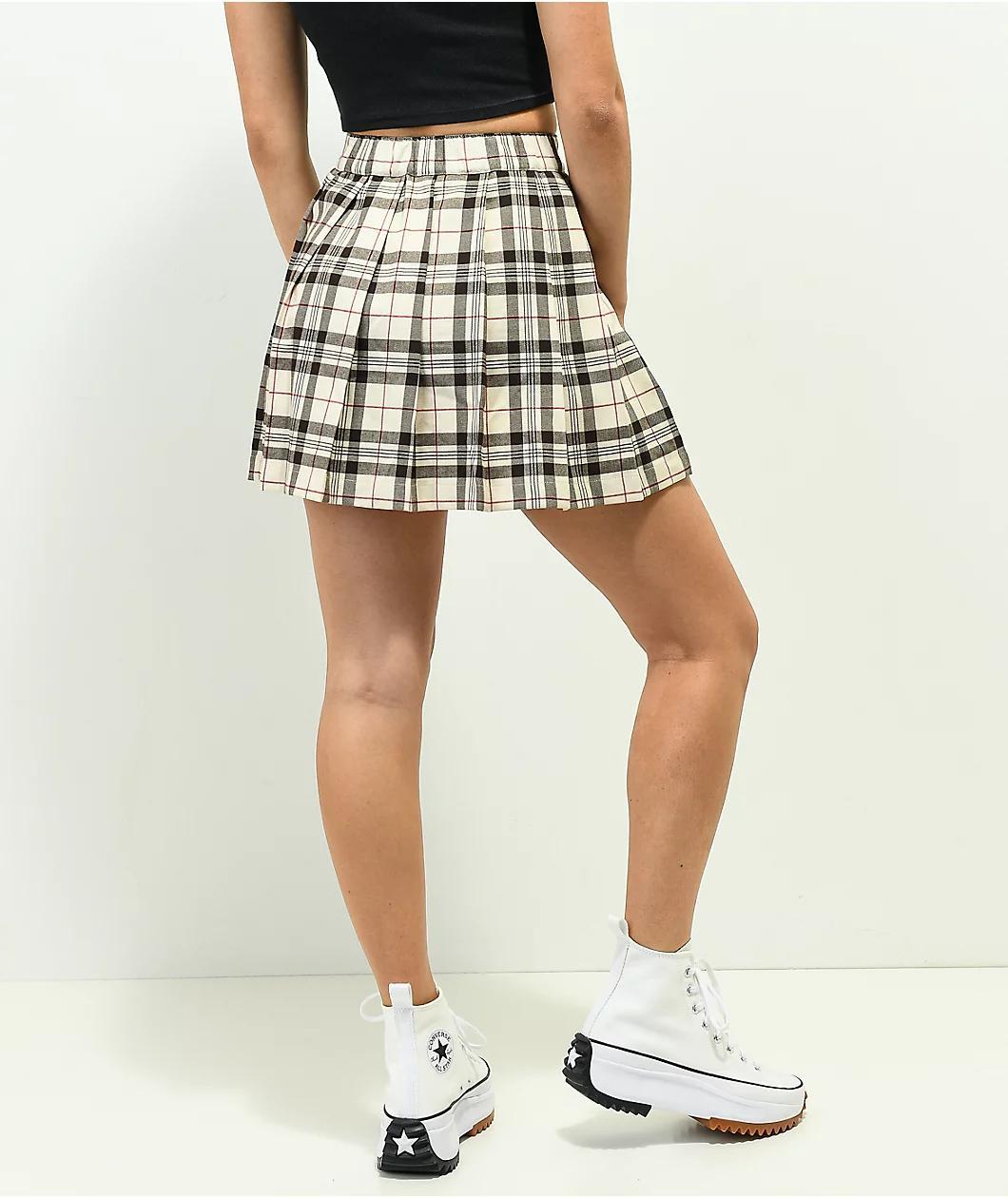 Empyre Vanessa Cream & Black Plaid Mini Skirt Product Image