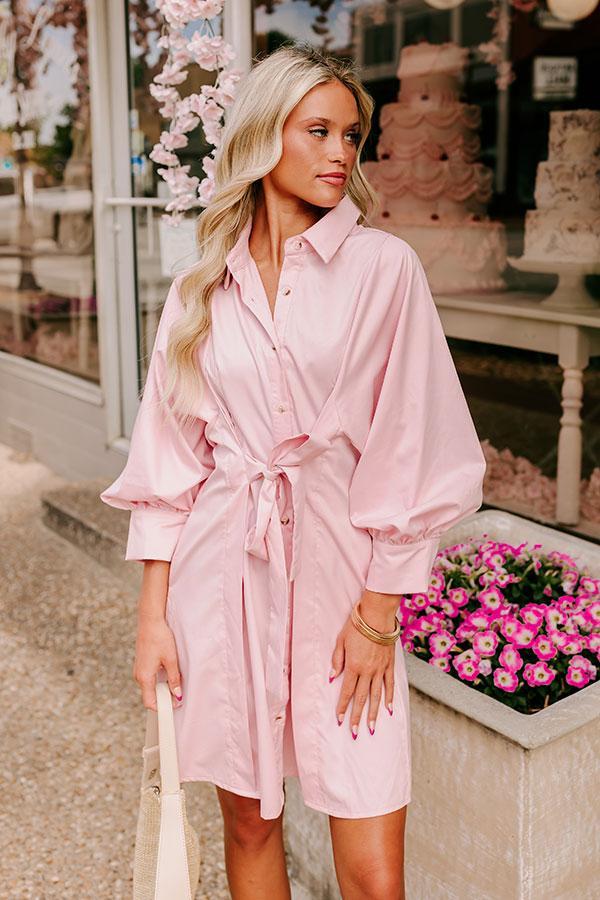 Mykonos Stroll Button Down Mini Dress in Pink Product Image