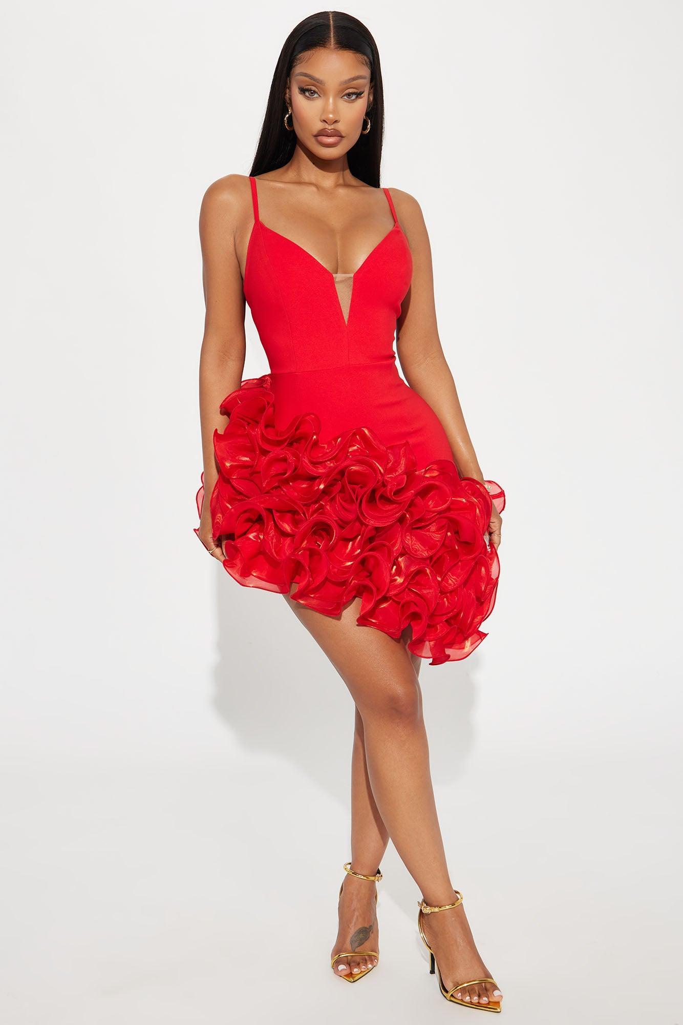 Bossa Nova Ruffle Mini Dress - Red Product Image