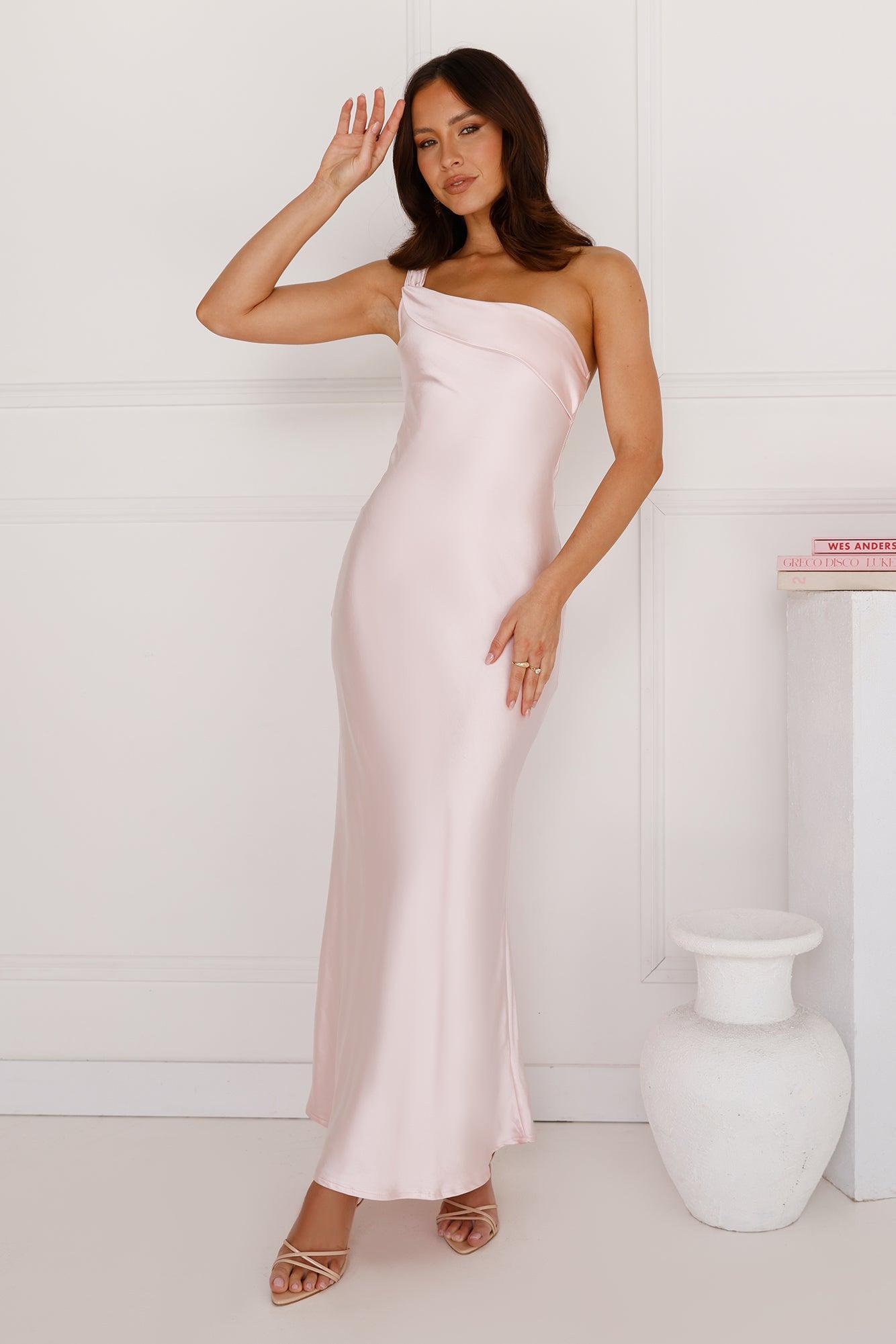 Romantic Tales Satin One Shoulder Maxi Dress Pink Product Image