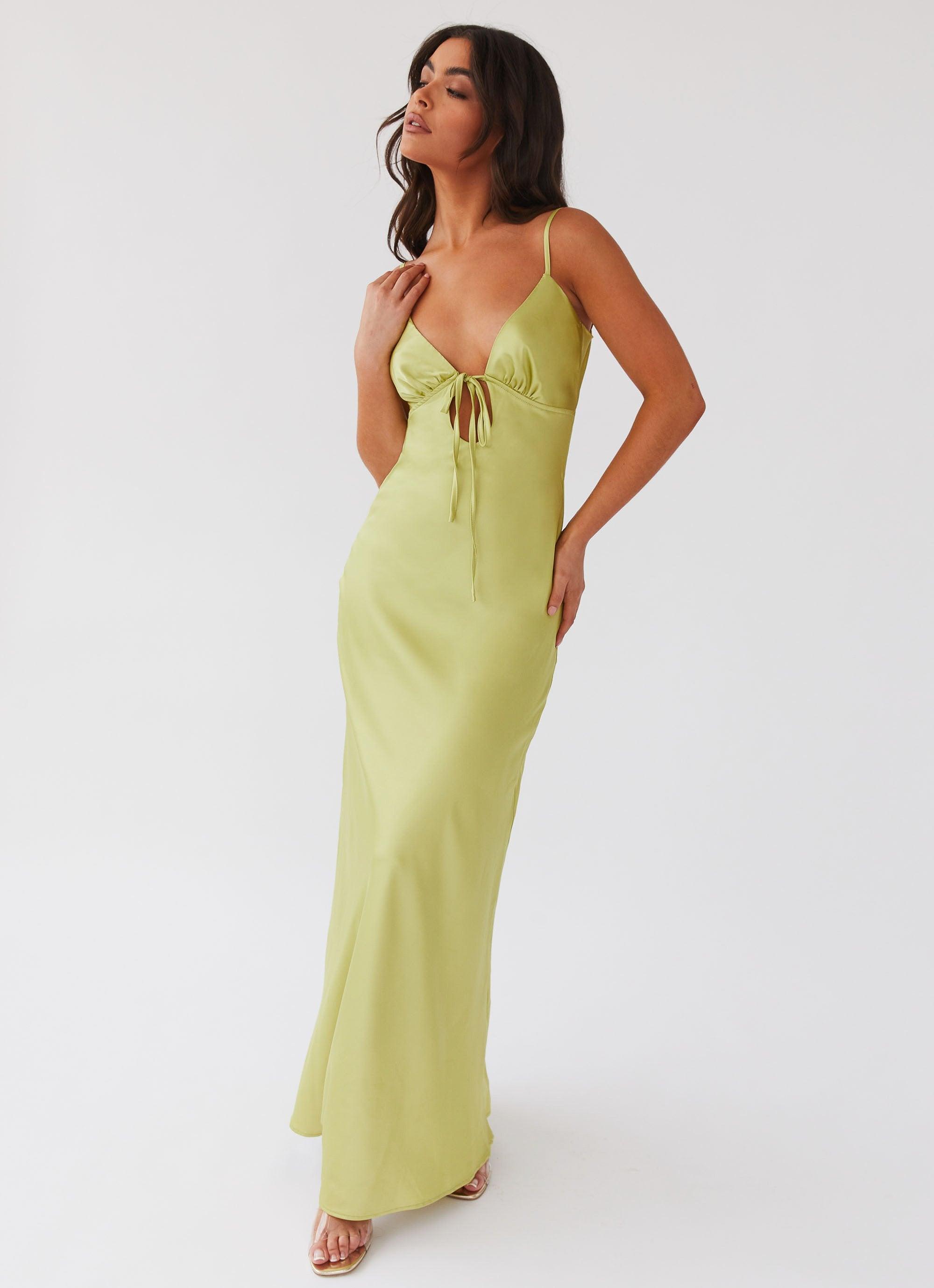 Flora Satin Maxi Dress - Green Expectations Product Image