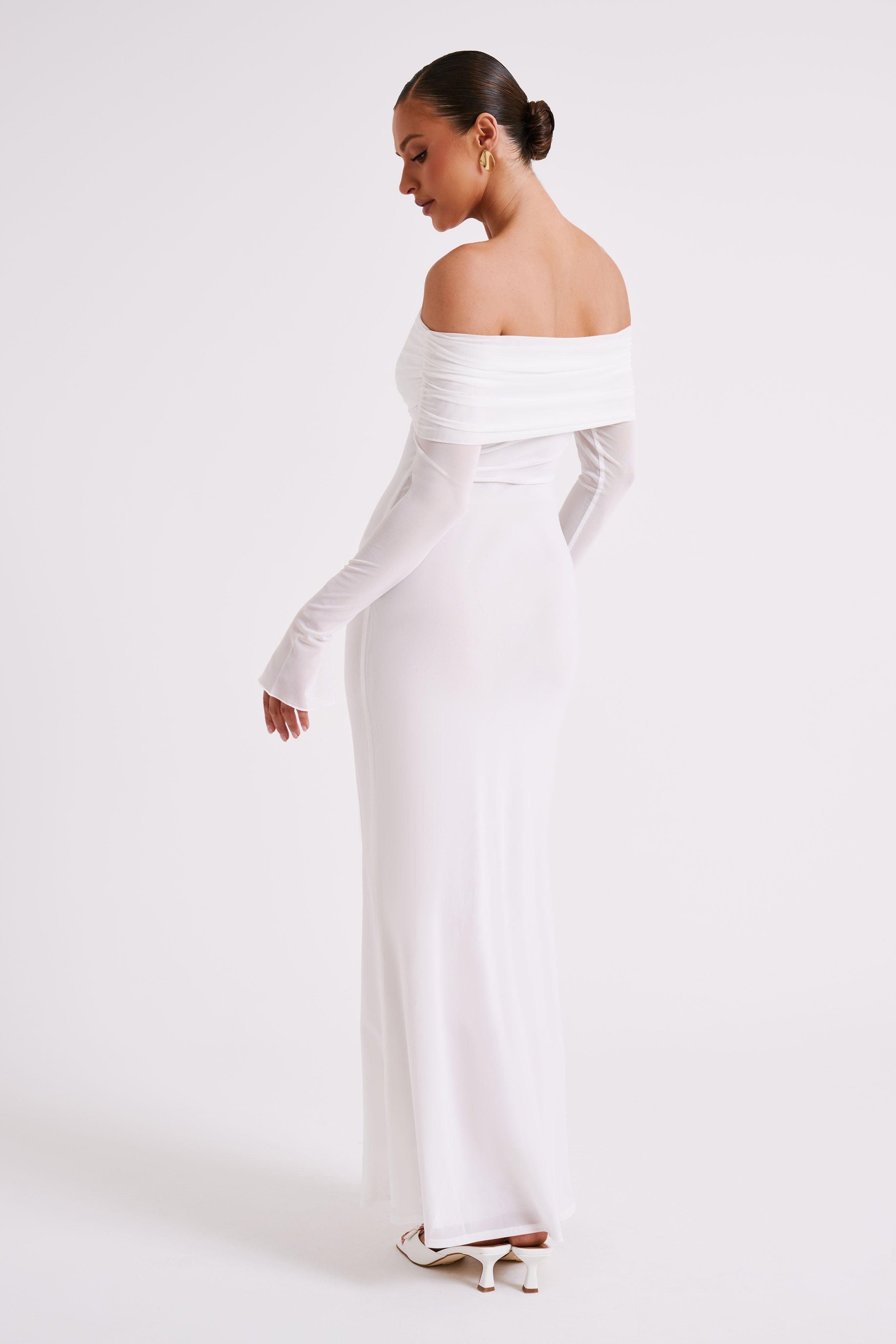 Josie Off Shoulder Mesh Maxi Dress - Ivory Product Image