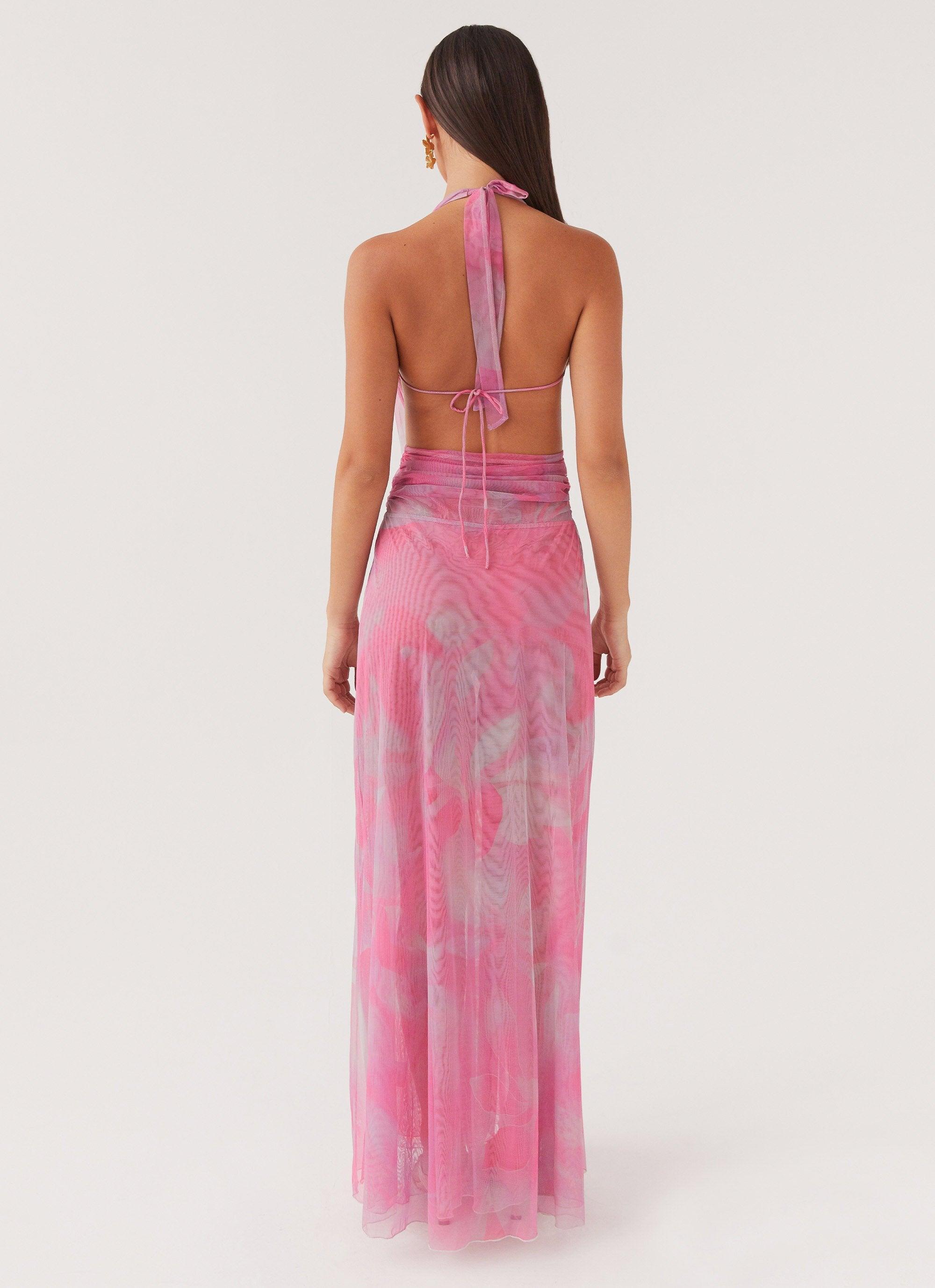 Elysia Mesh Maxi Dress - Pink Floral Product Image