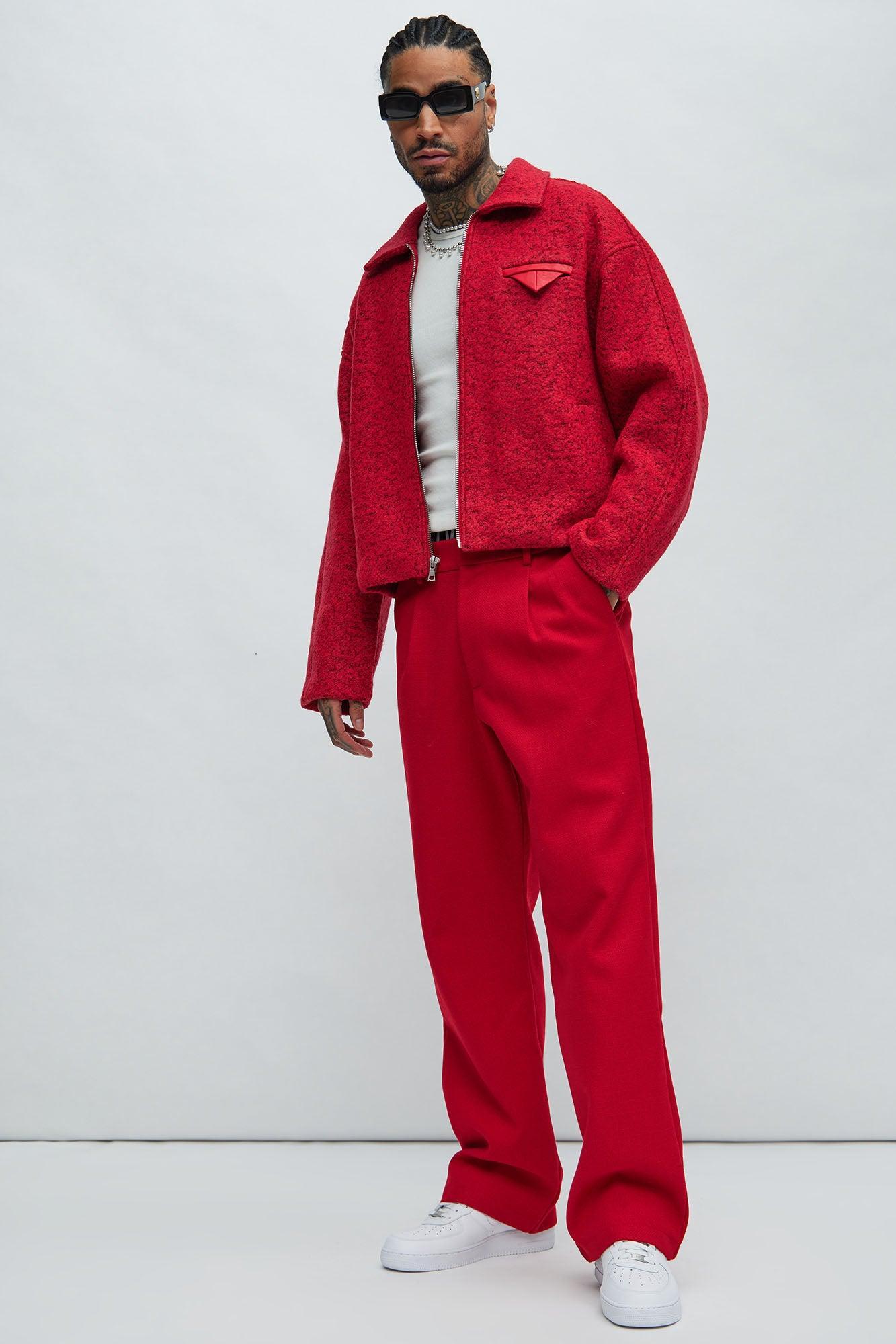 Hallron Textured Cropped Jacket - Red/combo Product Image