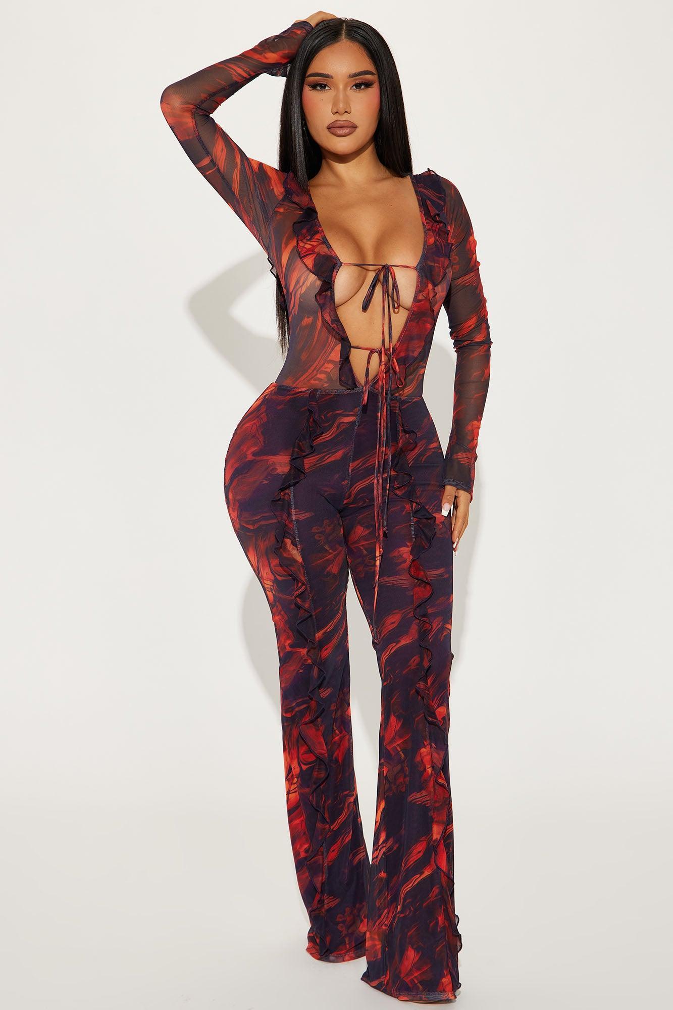 Most Popular Mesh Jumpsuit - Red/combo Product Image