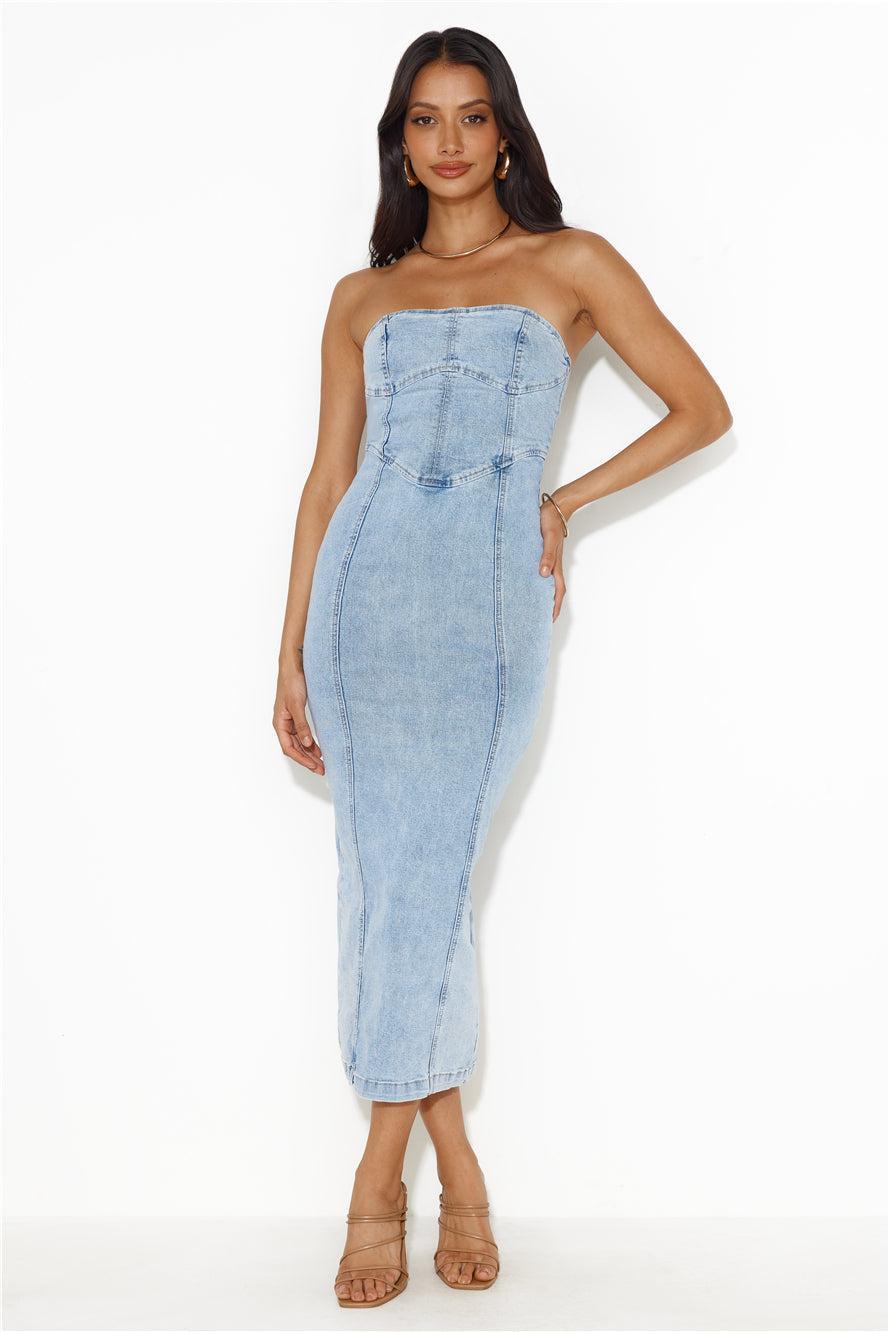 Denim On Denim Strapless Maxi Dress Denim Product Image