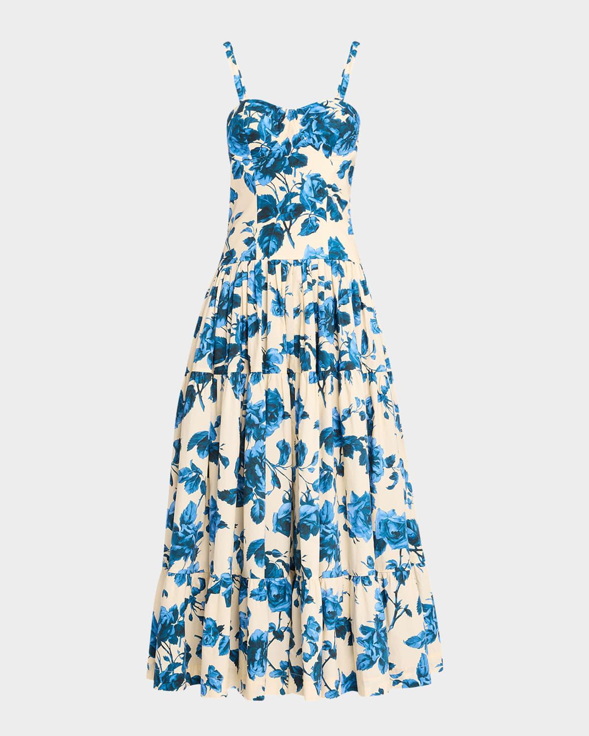 Santiago Bustier Tiered Floral Poplin Midi Dress Product Image