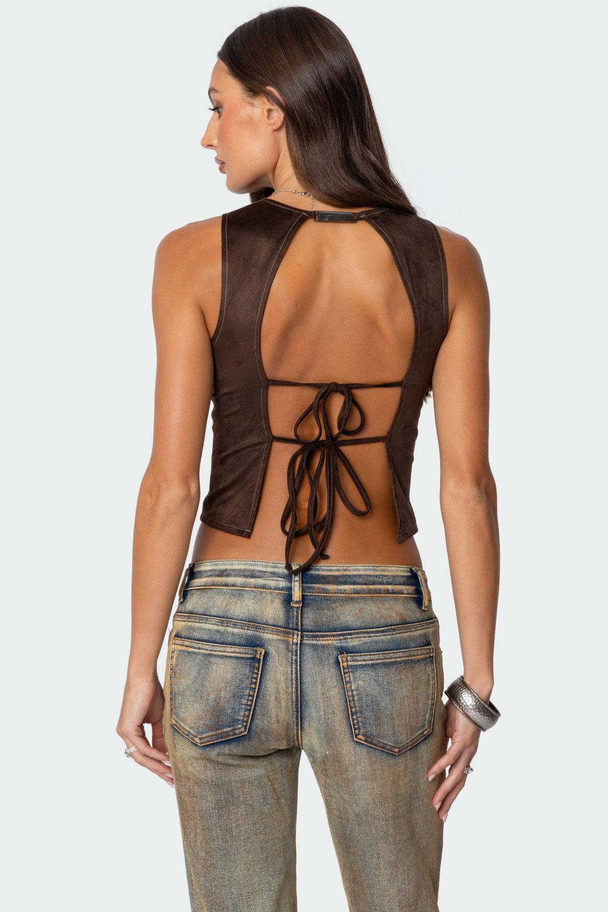 Tie Back Faux Suede Bustier Top Product Image