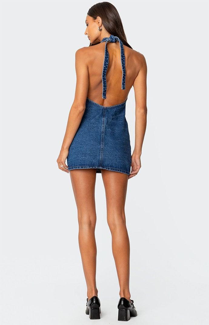 Edikted Women's Destinee Denim Halter Mini Dress Product Image