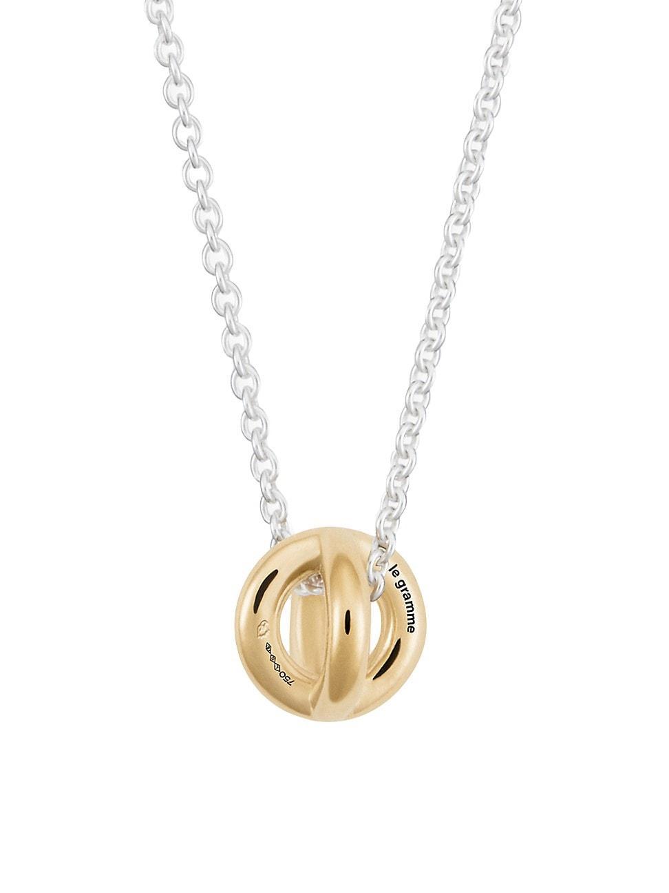 Mens Unisex 1G Polished 18K Yellow Gold Entrelacs Pendant & Sterling Silver Chain Necklace Product Image