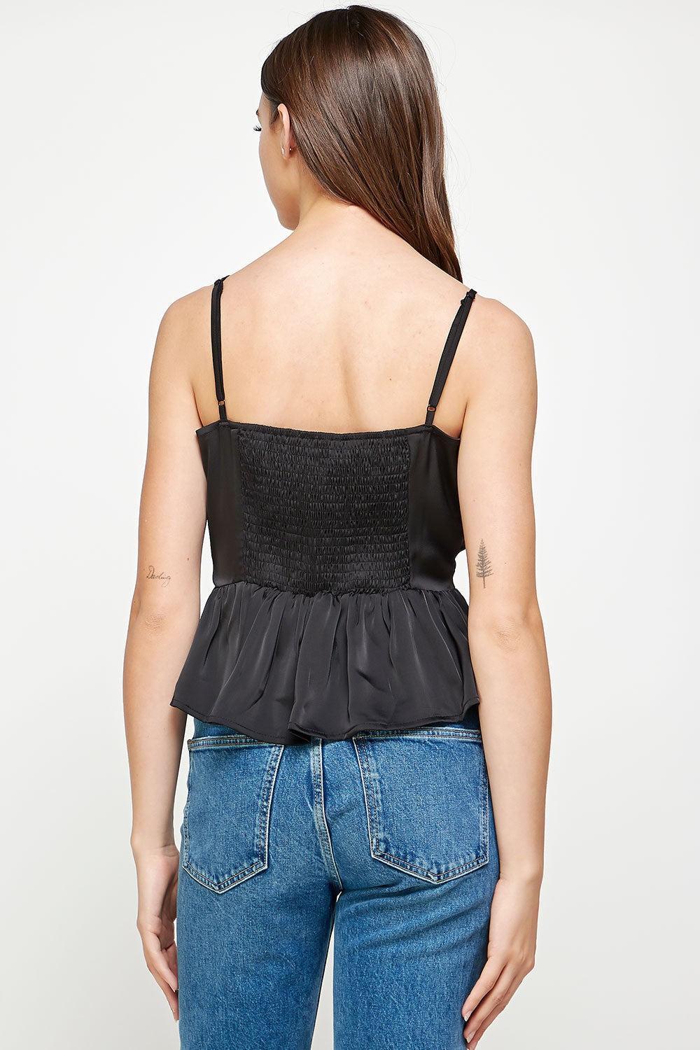 Pleated Peplum Satin Cami Top Product Image