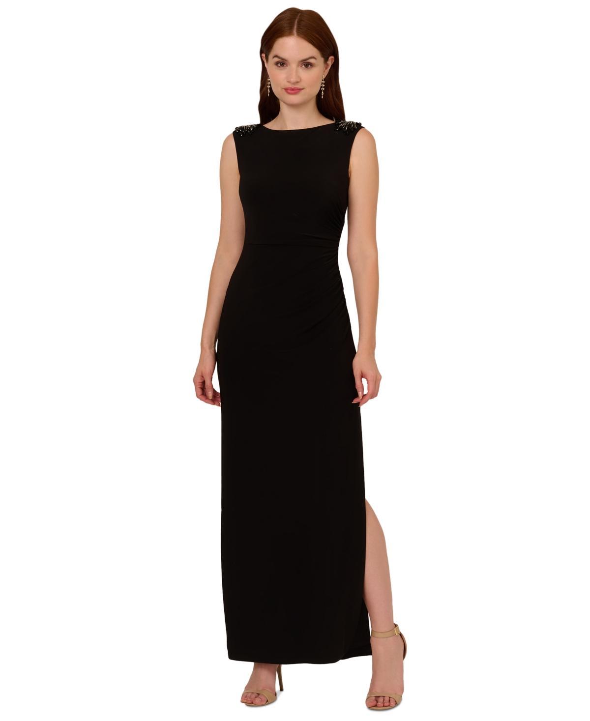 Adrianna Papell Womens Beaded-Shoulder Sleeveless Gown Product Image