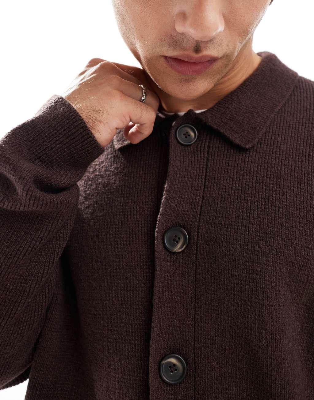 Cotton On grandpa knitted cardigan in chocolate Product Image