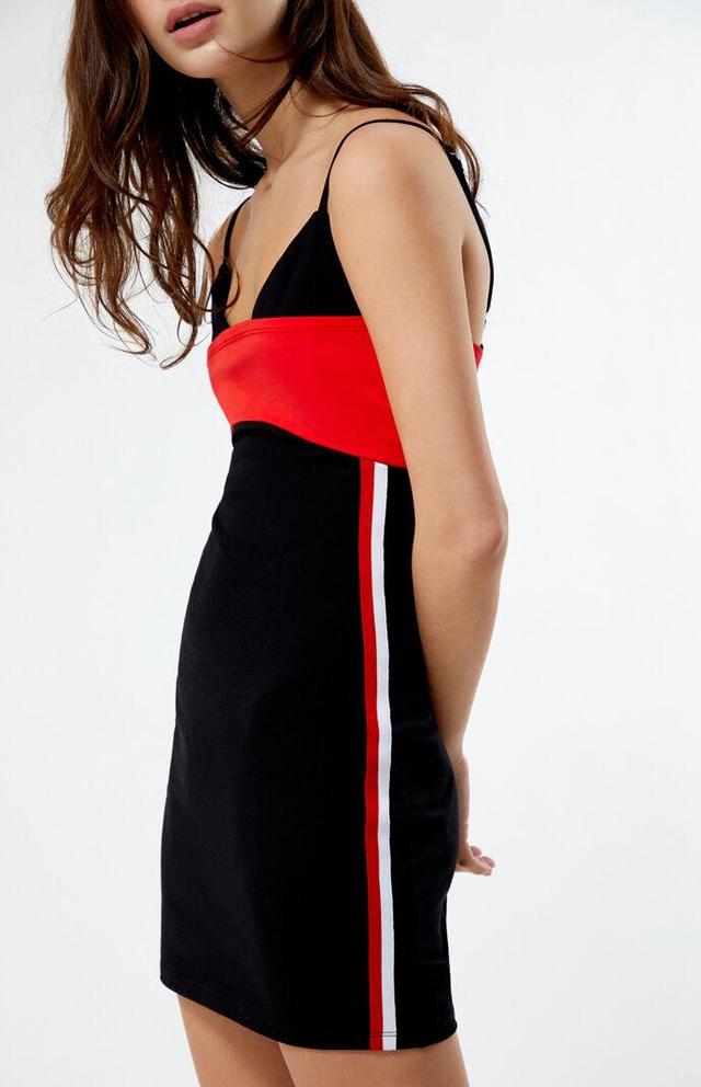 Women's Sporty Tank Mini Dress in Black/Red - Product Image