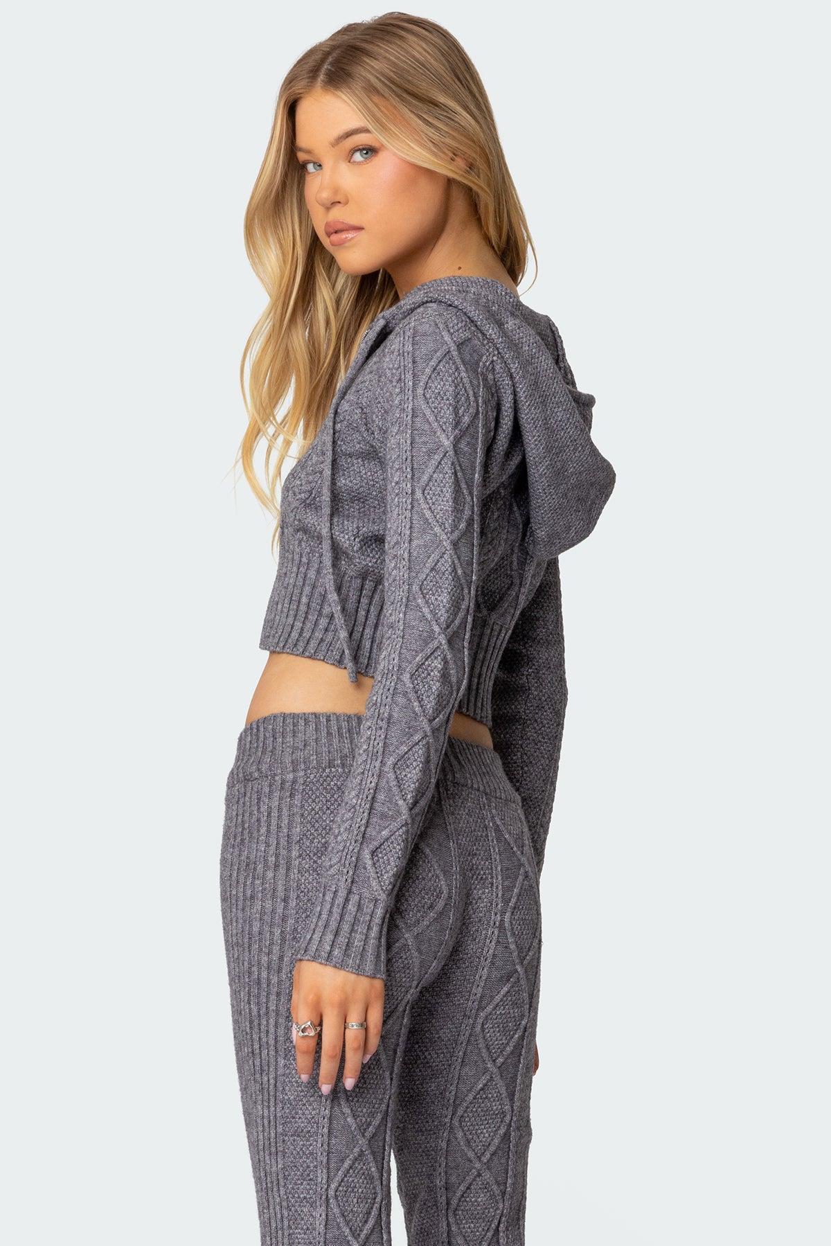 Ray Cable Knit Hooded Cardigan Product Image