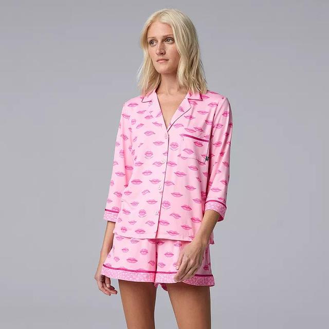 Womens Simply Vera Vera Wang 3/4-Sleeve Pajama Top & Boxer Pajama Shorts Set Product Image