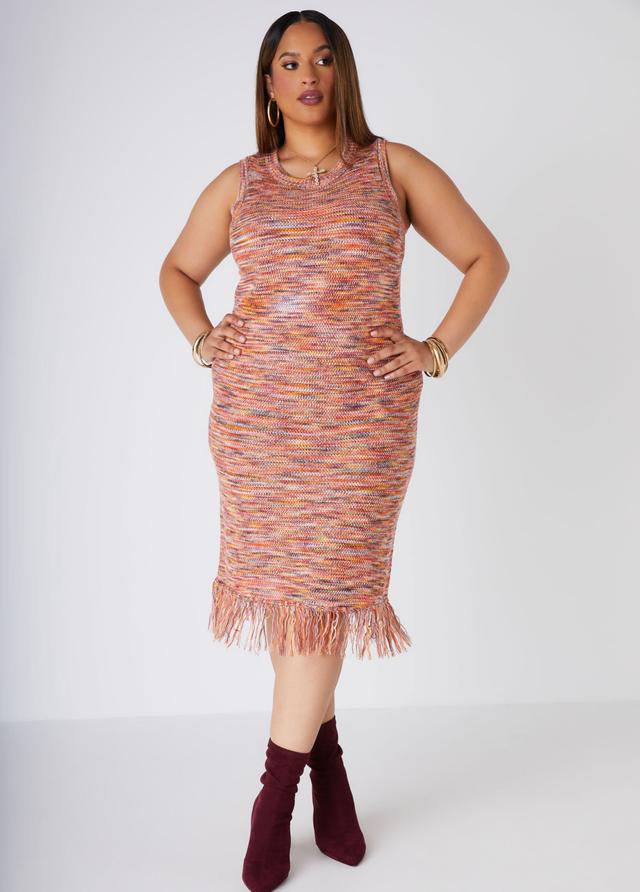 Plus Size Fringed Crochet Sweater Dress Ashley Stewart Product Image