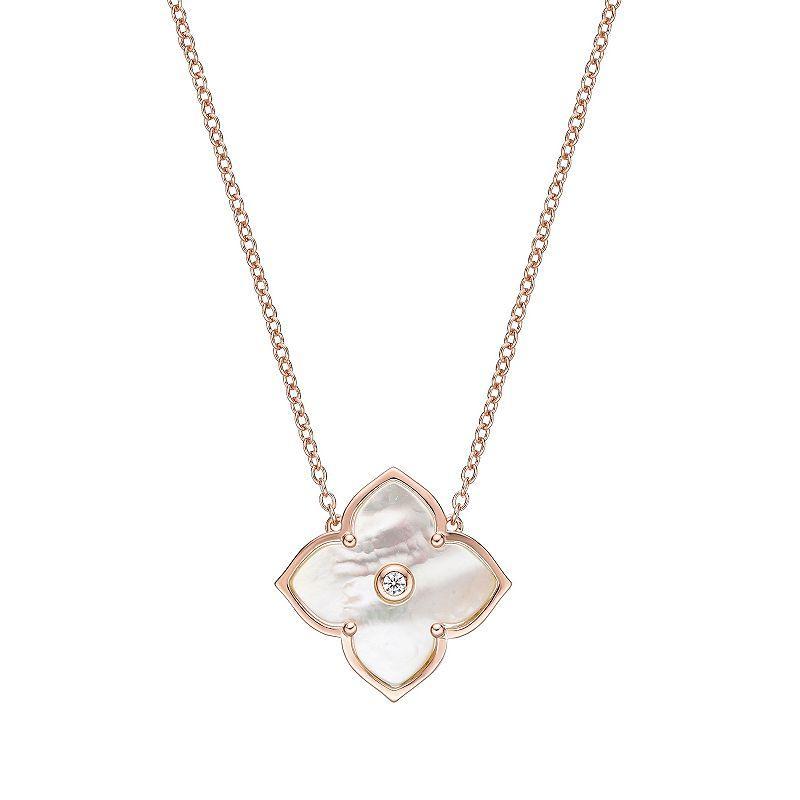 Gemminded Rose Gold Over Sterling Silver Mother-Of-Pearl & Cubic Zirconia Flower Pendant Necklace, Womens Rose Gold Tone Product Image