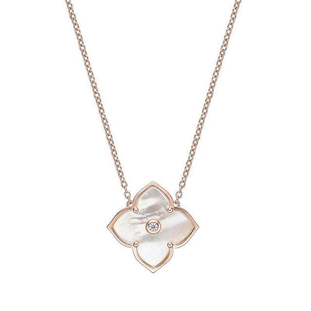 Gemminded Rose Gold Over Sterling Silver Mother-Of-Pearl & Cubic Zirconia Flower Pendant Necklace, Womens Pink Product Image