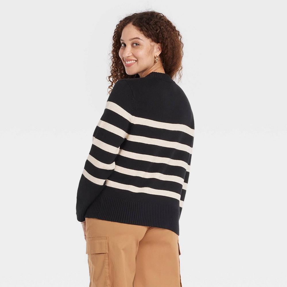 Women's Crewneck Pullover Sweater - A New Day™ Black Striped S Product Image