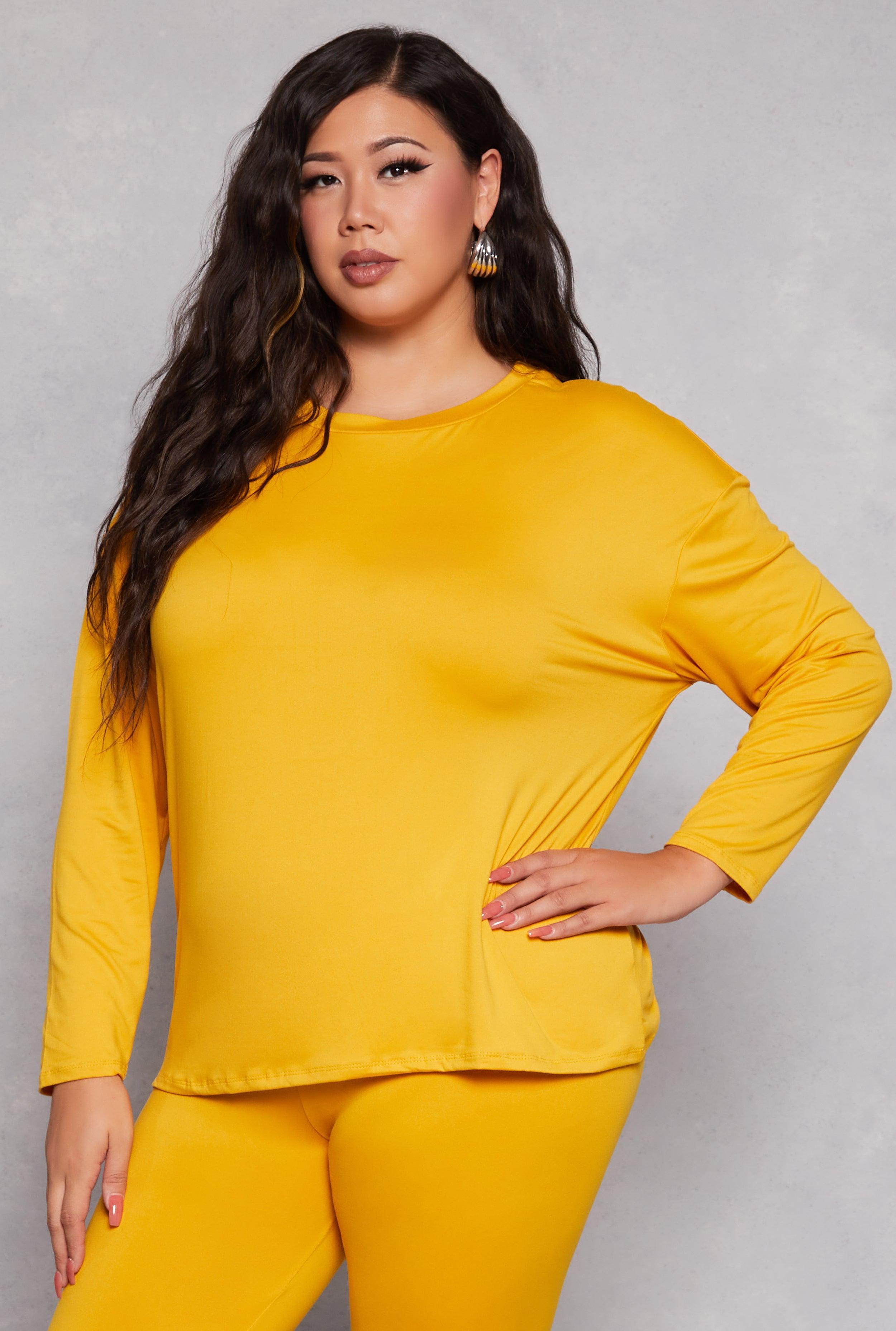 Womens Plus Size Solid Crew Neck Long Sleeve Top Product Image