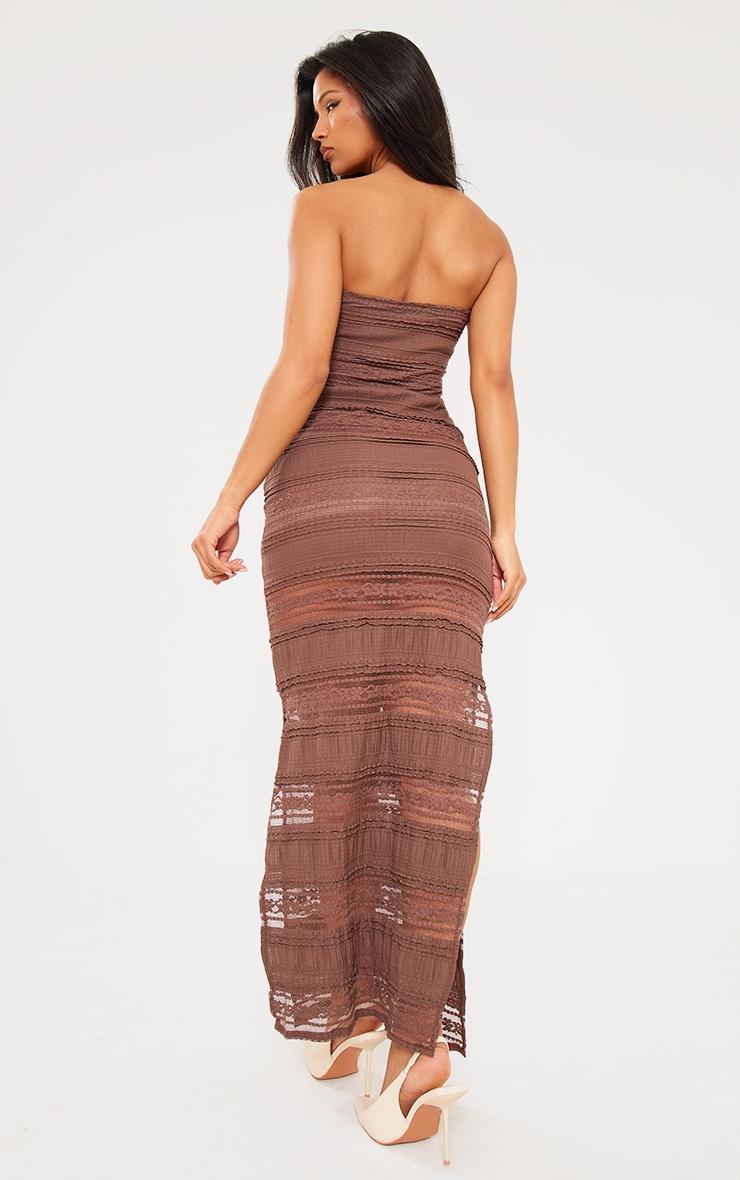 Mocha Textured Bandeau Side Split Maxi Dress Product Image