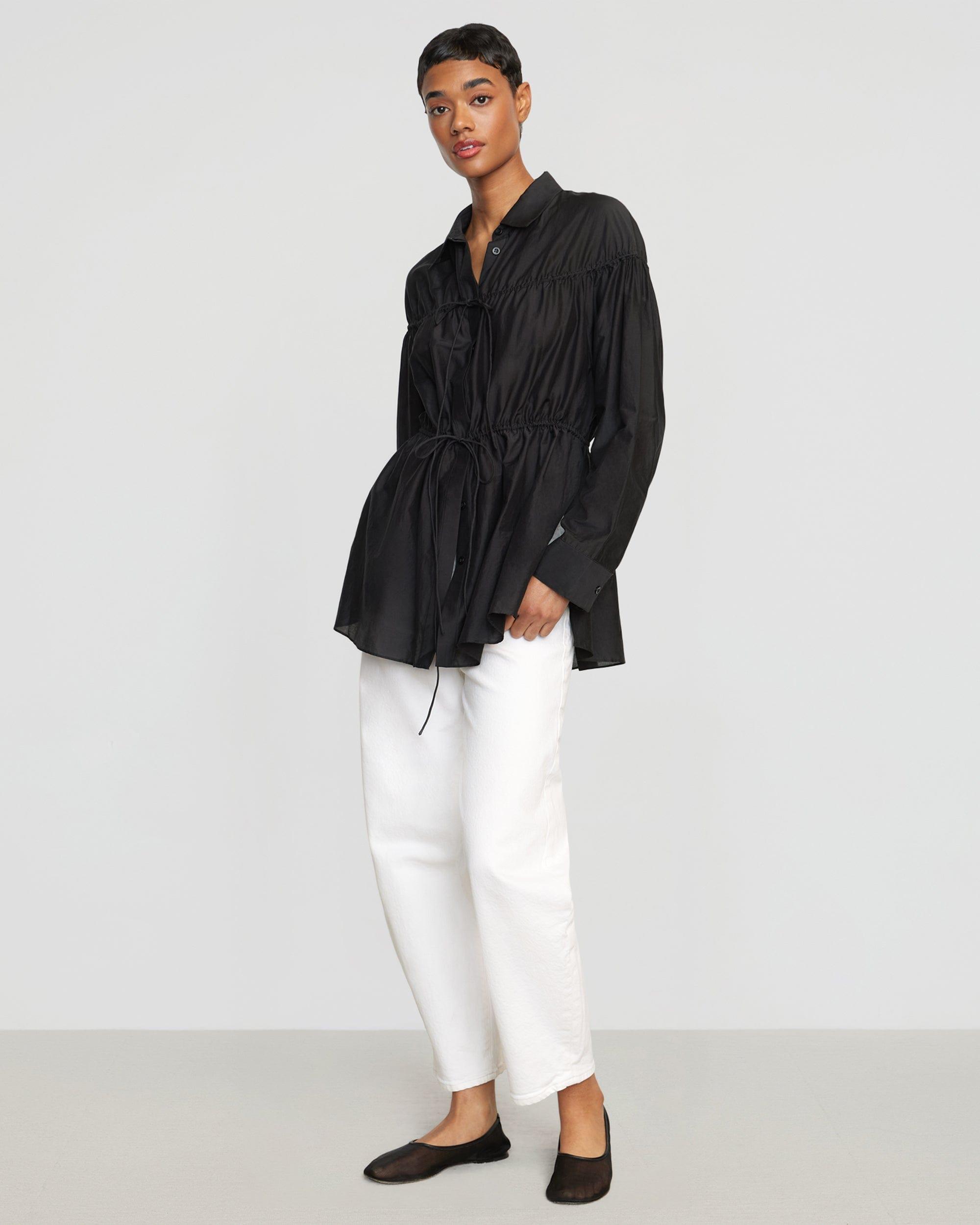 Kia Tie-Front Cotton-Silk Tunic Blouse Product Image