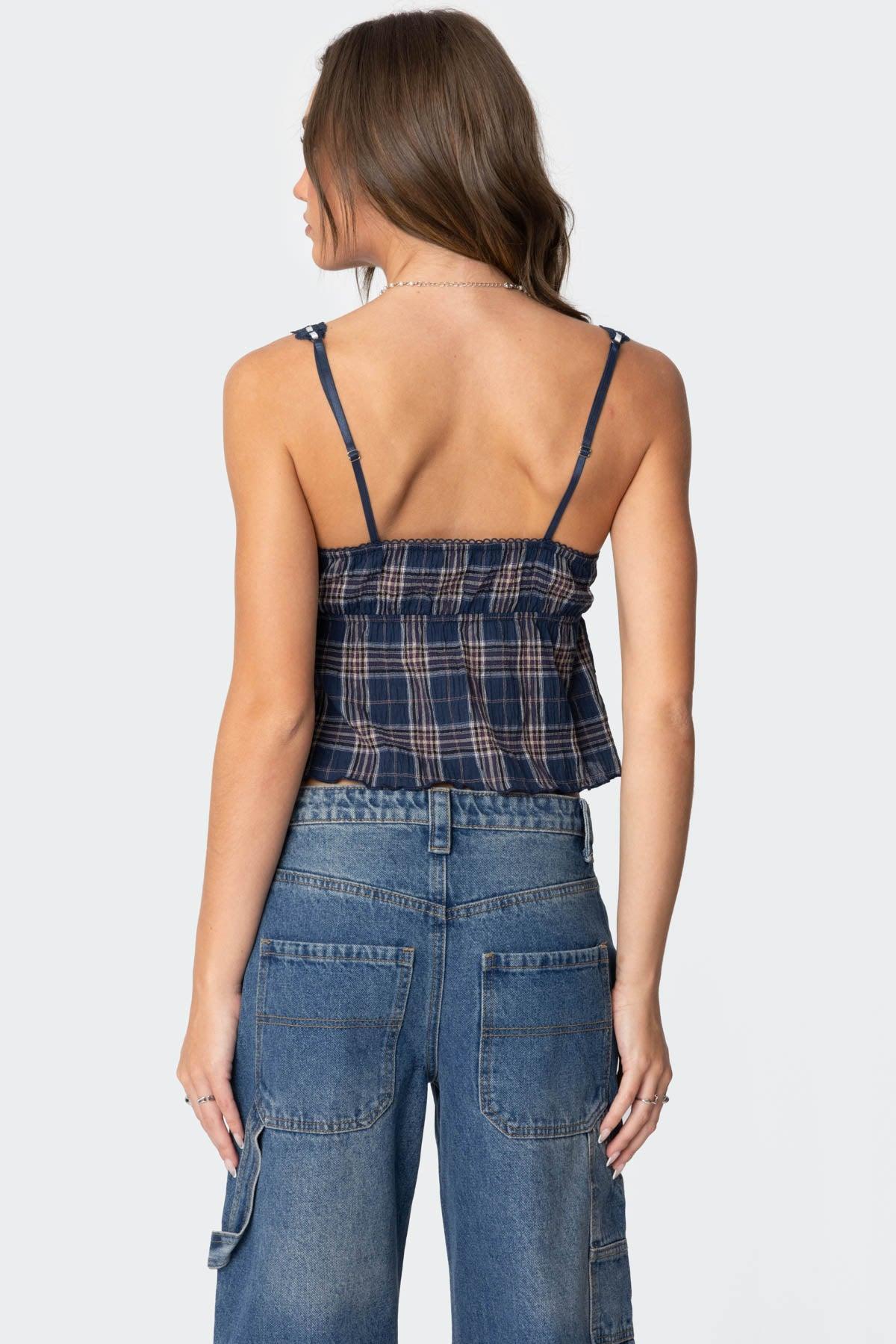 Plaid Lace Trim Tank Top Product Image