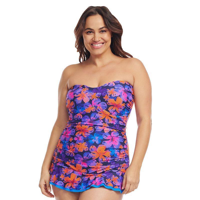 Plus Size Mazu Tie-Dye Cheetah Shirred One-Piece Swimdress, Womens Product Image