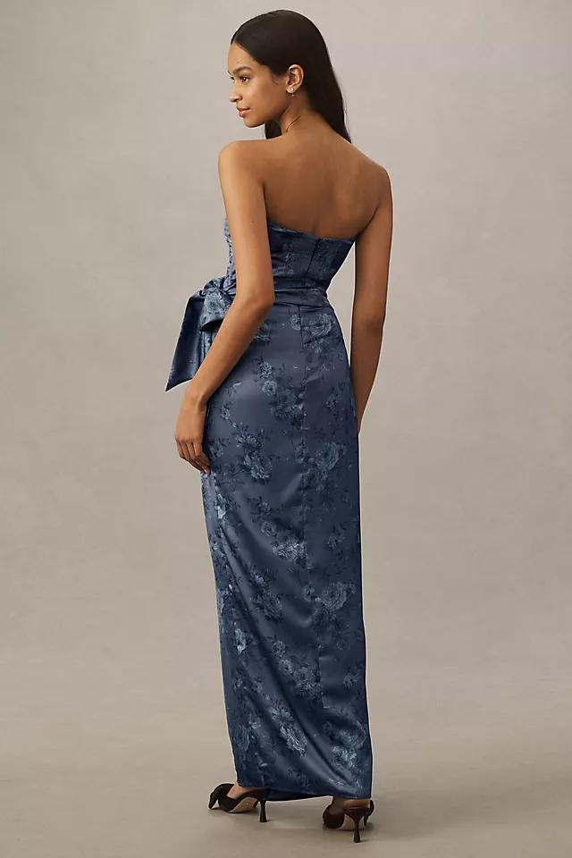 V. Chapman June Printed Corset Front-Slit Satin Gown Product Image