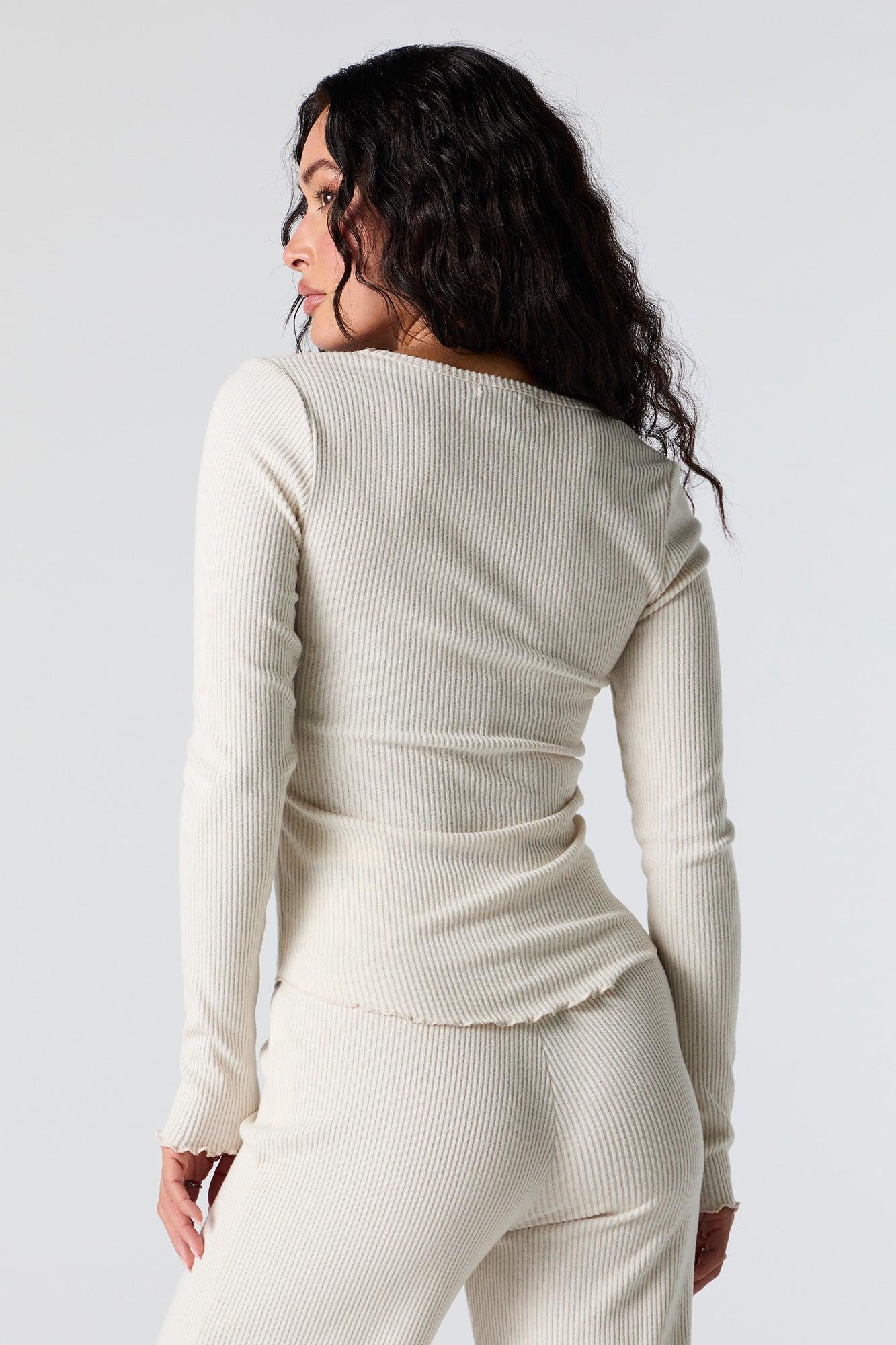 Ribbed Knit Square Neck Long Sleeve Top Female Product Image