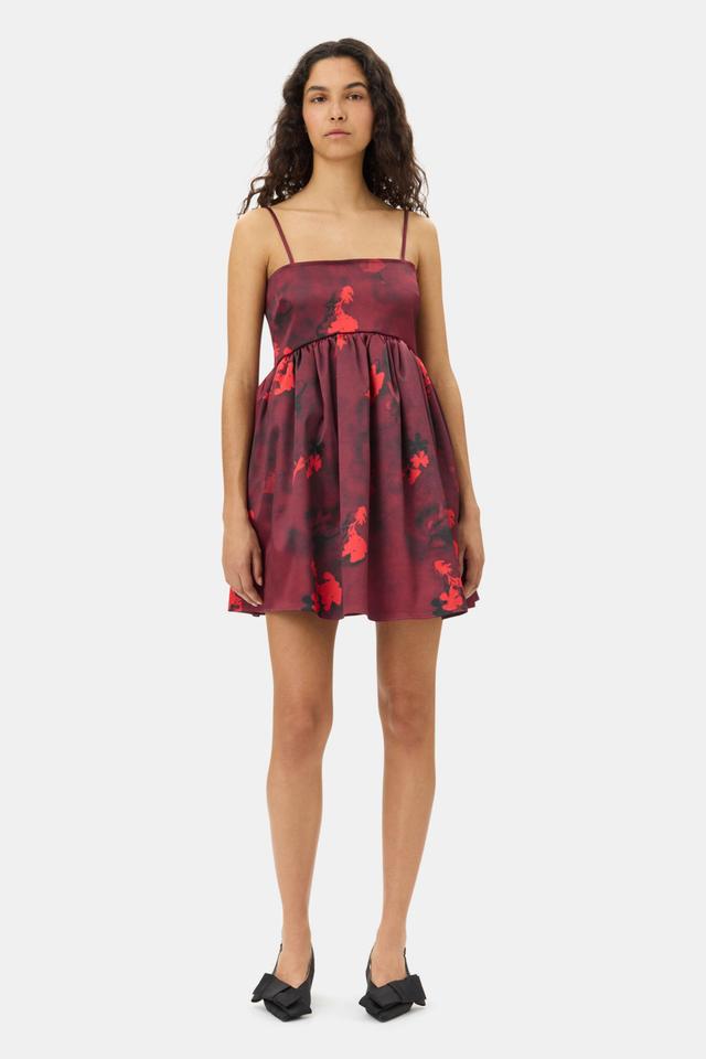 Red Floral Print Satin Strap Mini Dress Product Image