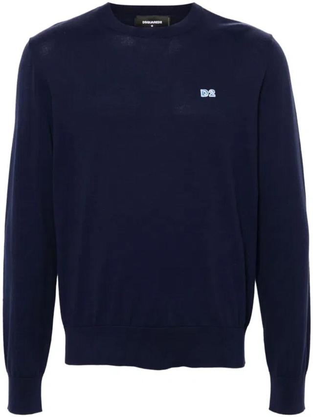 DSQUARED2 Logo-appliqué Cotton Jumper In Blue Product Image