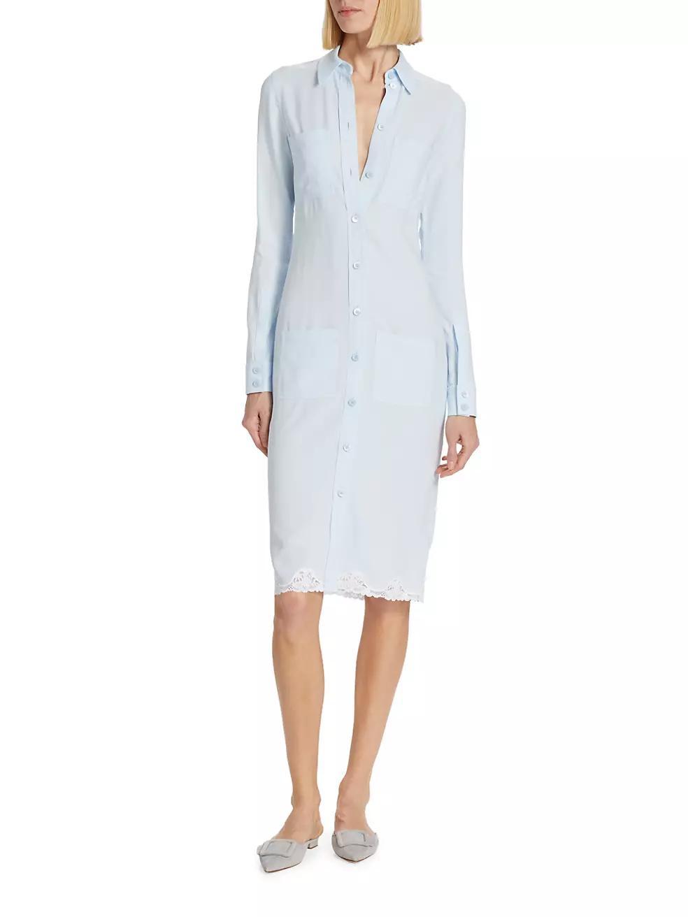 Lace-Trimmed Midi Shirtdress Product Image