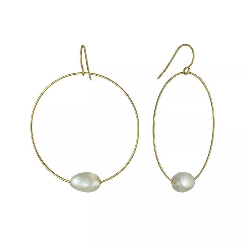 Main and Sterling Gold Tone Freshwater Cultured Pearl Open Circle Drop Earrings, Womens Product Image