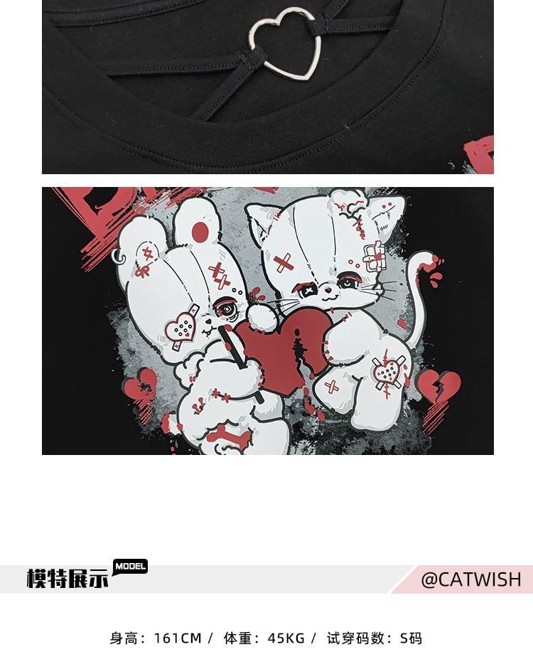 Elbow-Sleeve Round Neck Cartoon Print Oversized Tee Product Image