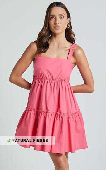 Eliana Mini Dress - Square Neck Tiered Smock Dress in Berry Product Image