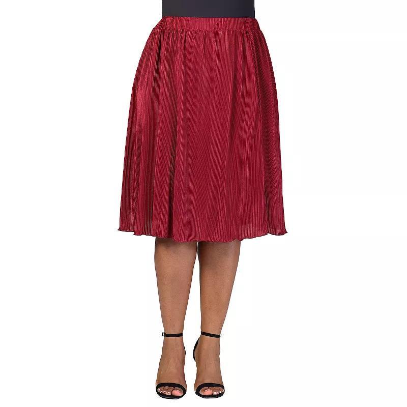 Plus Size 24Seven Comfort Apparel Elegant Accordion Pleated Elastic Waistband Party Midi Skirt, Womens Product Image