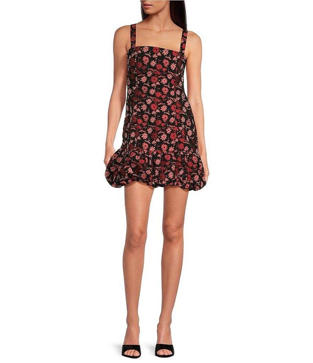 Sugarlips Floral Jacquard Square Neck Sleeveless Bubble Hem Mini Dress Product Image