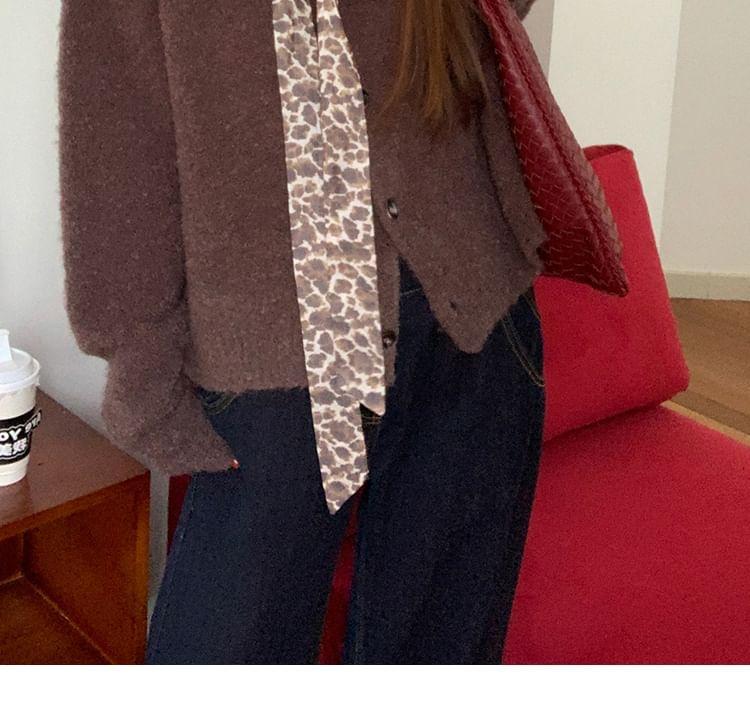 Round Neck Leopard Print Bow Cardigan Product Image