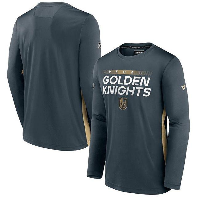 Mens Fanatics Branded Gray Vegas Golden Knights Authentic Pro Rink Performance Long Sleeve T-Shirt Product Image