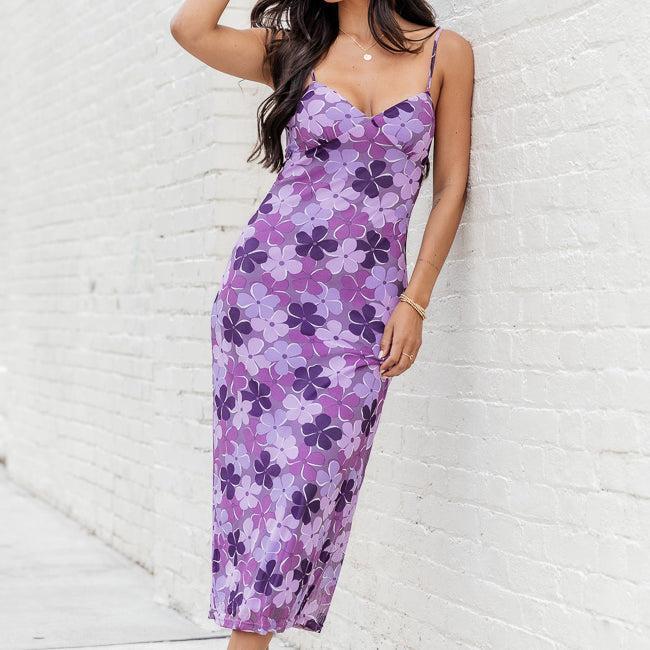 Looking Good Purple Floral Tank Strap Midi Dress FINAL SALE Product Image