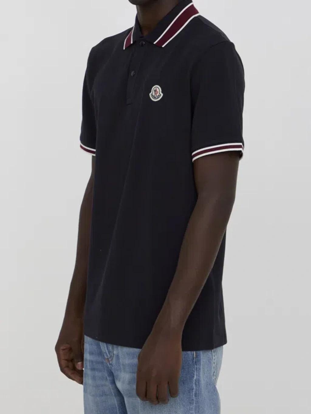 MONCLER Logo Patch Polo Shirt In Navy Product Image