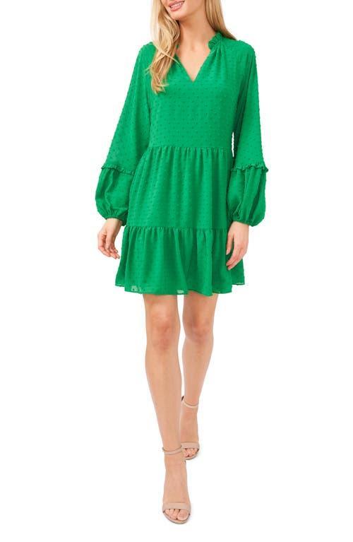 CeCe Clip Dot Ruffle Long Sleeve Shift Dress Product Image