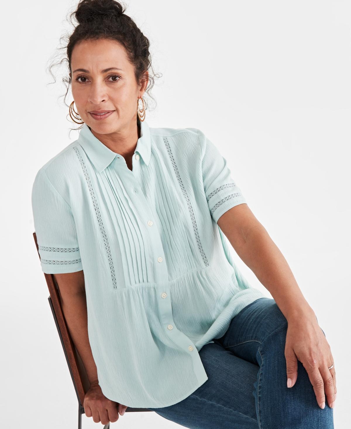 Style & Co Womens Pintuck Short-Sleeve Button-Front Shirt, Created for Macys Product Image