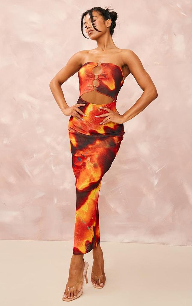 Orange Tie Dye Print Ring Cut Out Bandeau Maxi Dress Product Image