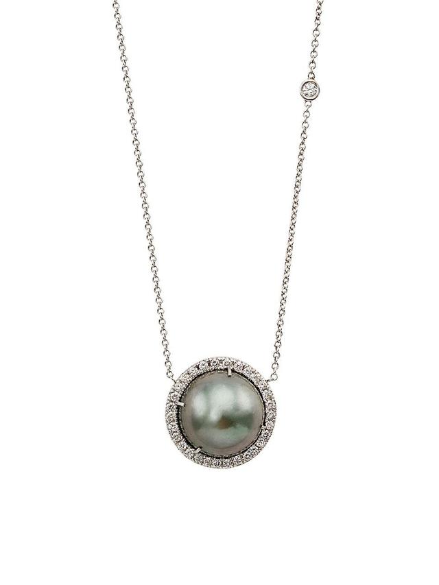 Womens 18K White Gold, Tahitian Pearl & 0.4 TCW Diamond Pendant Necklace Product Image