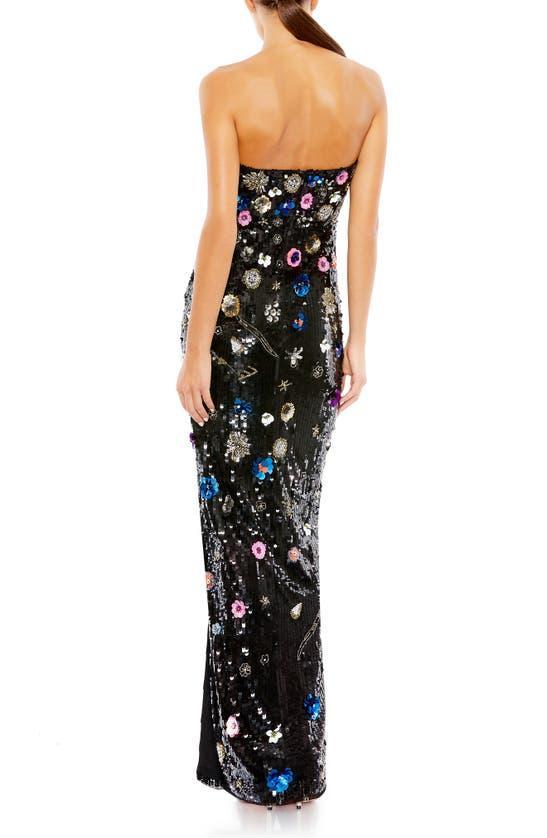 Floral Sequined Strapless Column Gown In Black Multi Product Image