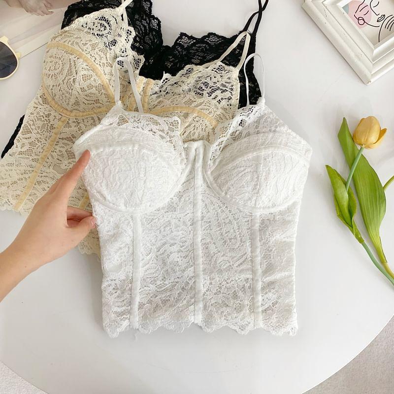 V-Neck Padded Lace Crop Camisole Top Product Image