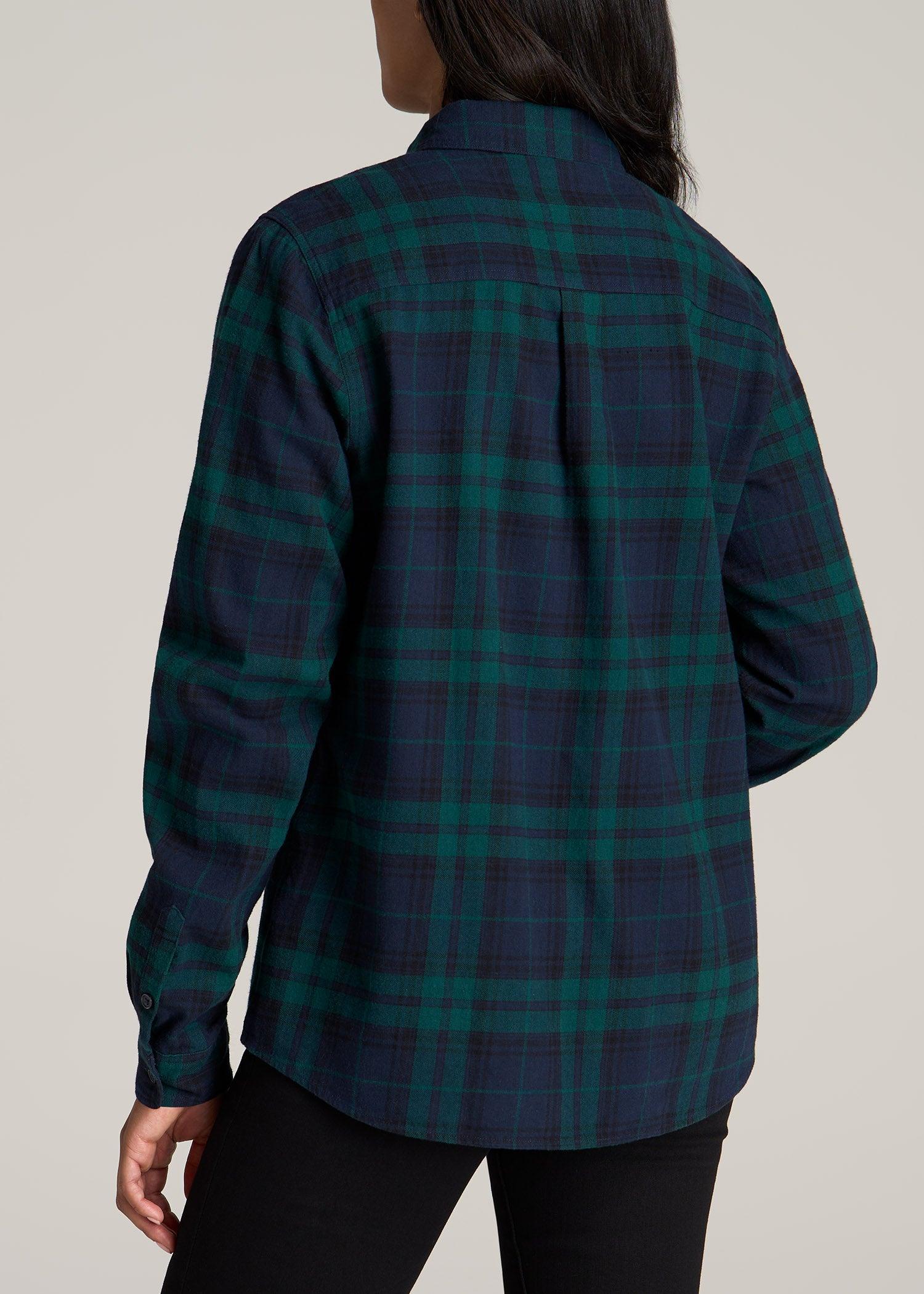 Flannel Button-Up Shirt for Tall Women in Emerald and Navy Female Product Image